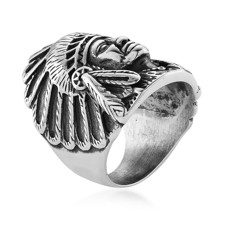 Native American Men's Ring in Stainless Steel (Size 12.0)