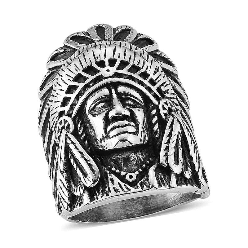 Native American Men's Ring in Stainless Steel (Size 12.75)