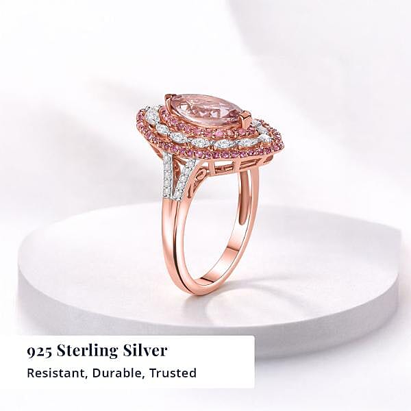 D'Joy Premium Pink Morganite, Multi Gemstone Ring in 18K Vermeil RG Over Sterling Silver (Size 10.0) 2.75 ctw