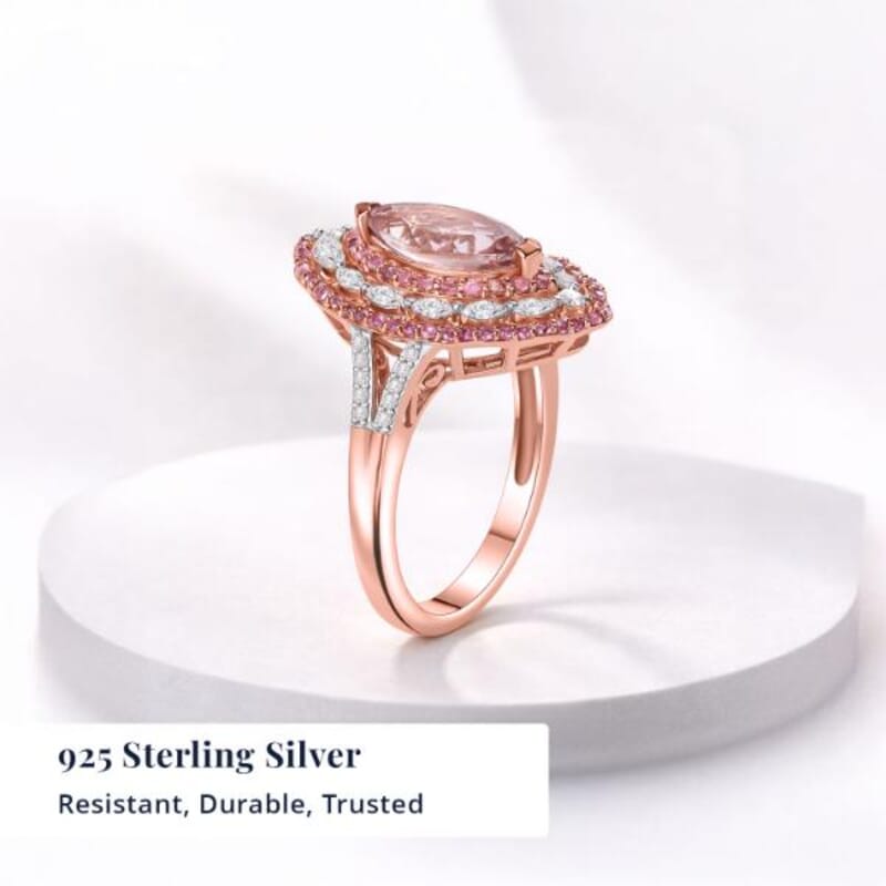 D'Joy Premium Pink Morganite, Multi Gemstone Ring in 18K Vermeil RG Over Sterling Silver (Size 10.0) 2.75 ctw