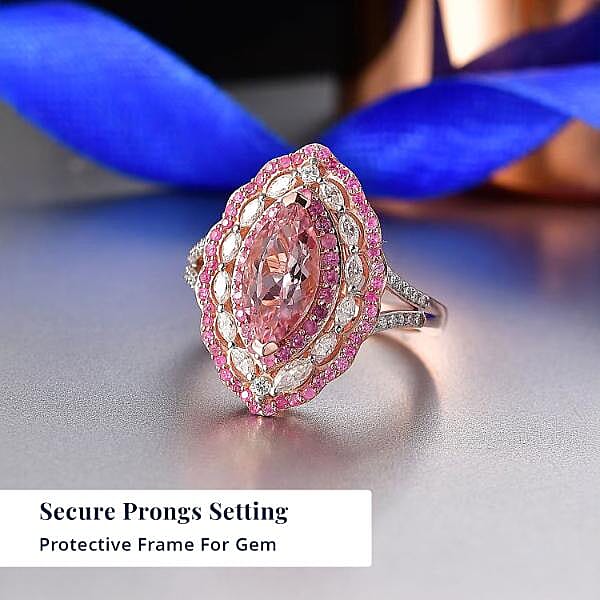 D'Joy Premium Pink Morganite, Multi Gemstone Ring in 18K Vermeil RG Over Sterling Silver (Size 10.0) 2.75 ctw