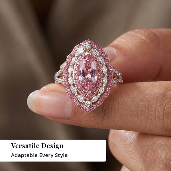 D'Joy Premium Pink Morganite, Multi Gemstone Ring in 18K Vermeil RG Over Sterling Silver (Size 10.0) 2.75 ctw