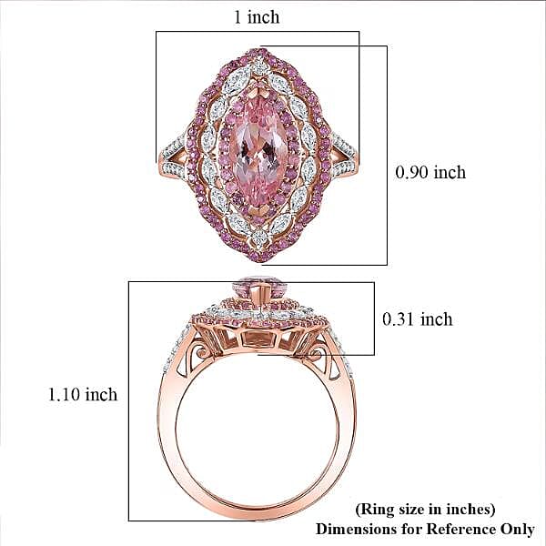 D'Joy Premium Pink Morganite, Multi Gemstone Ring in 18K Vermeil RG Over Sterling Silver (Size 10.0) 2.75 ctw