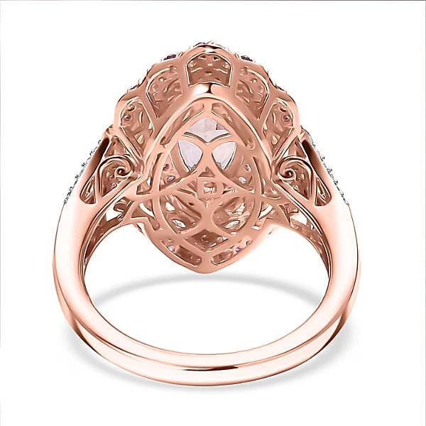 D'Joy Premium Pink Morganite, Multi Gemstone Ring in 18K Vermeil RG Over Sterling Silver (Size 10.0) 2.75 ctw
