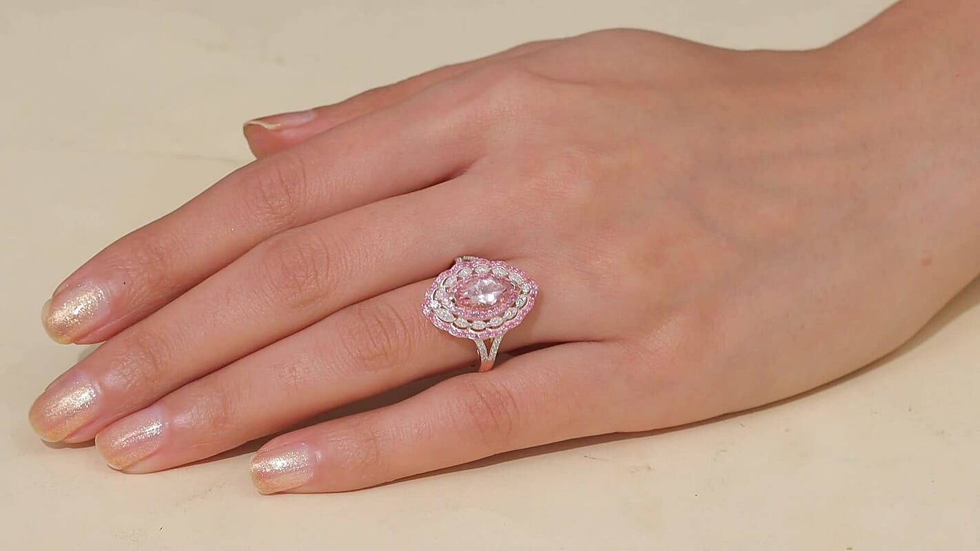D'Joy Premium Pink Morganite, Multi Gemstone Ring in 18K Vermeil RG Over Sterling Silver (Size 10.0) 2.75 ctw