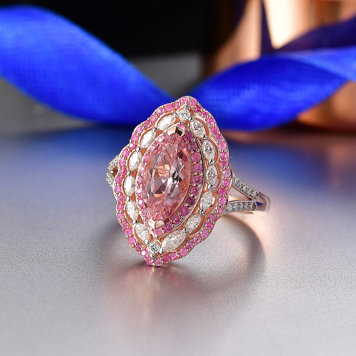 D'Joy Premium Pink Morganite and Multi Gemstone 2.75 ctw Love Empress Ring in 18K Vermeil Rose Gold Over Sterling Silver (Size 6.0) image number 1