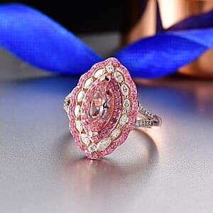 D'Joy Premium Pink Morganite and Multi Gemstone 2.75 ctw Love Empress Ring in 18K Vermeil Rose Gold Over Sterling Silver (Size 6.0)