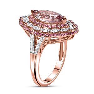 D'Joy Premium Pink Morganite and Multi Gemstone 2.75 ctw Love Empress Ring in 18K Vermeil Rose Gold Over Sterling Silver (Size 6.0)