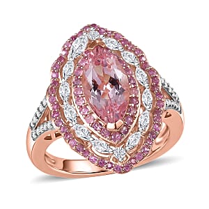 D'Joy Premium Pink Morganite and Multi Gemstone 2.75 ctw Love Empress Ring in 18K Vermeil Rose Gold Over Sterling Silver (Size 7.0)