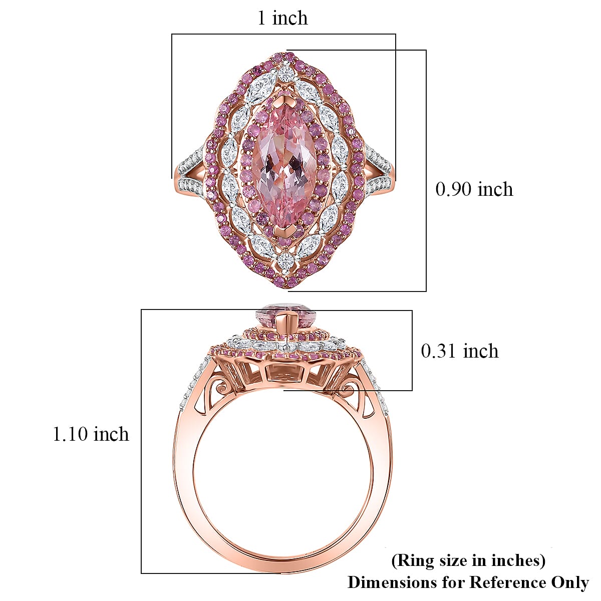 D'Joy Premium Pink Morganite and Multi Gemstone 2.75 ctw Love Empress Ring in 18K Vermeil Rose Gold Over Sterling Silver (Size 7.0) image number 5
