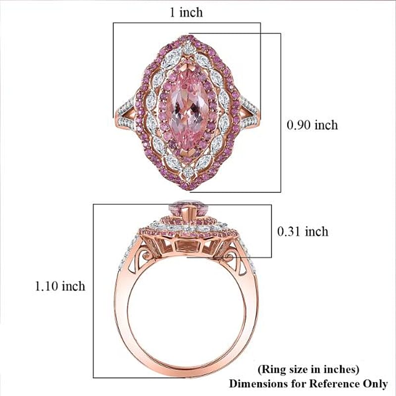 D'Joy Premium Pink Morganite and Multi Gemstone 2.75 ctw Love Empress Ring in 18K Vermeil Rose Gold Over Sterling Silver (Size 7.0)