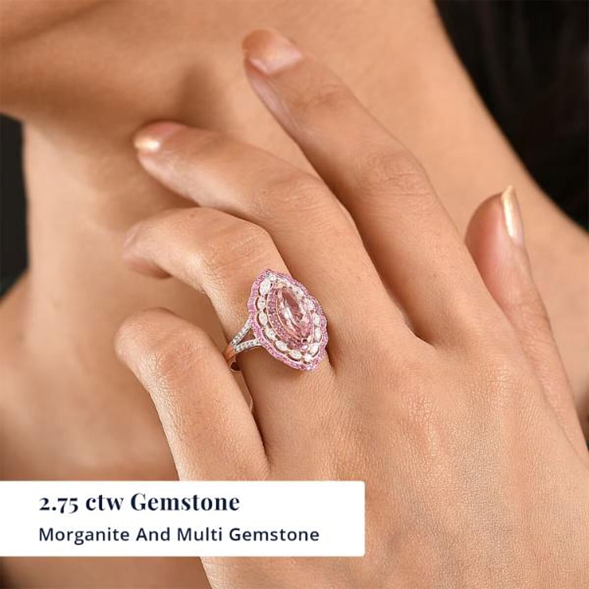 D'Joy Premium Pink Morganite and Multi Gemstone 2.75 ctw Love Empress Ring in 18K Vermeil Rose Gold Over Sterling Silver (Size 9.0) image number 1