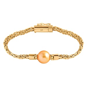 D'Joy Bali Legacy South Sea Golden Cultured Pearl and Lab Grown Diamond G-H SI 0.05 ctw Bracelet in 22K Vermeil YG Over Sterling Silver (7.25 In)