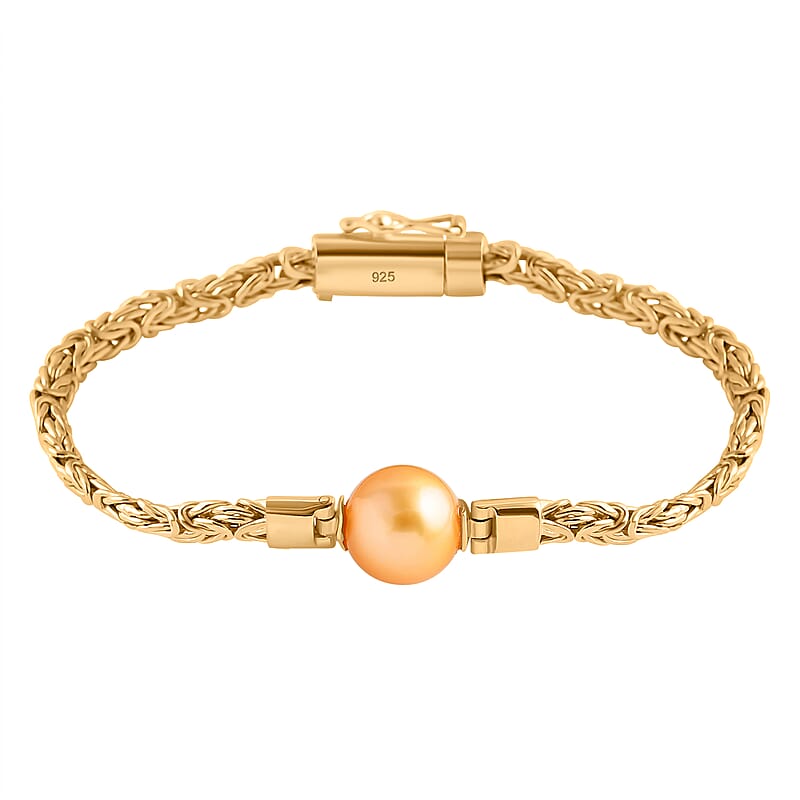 D'Joy Bali Legacy South Sea Golden Cultured Pearl and Lab Grown Diamond G-H SI 0.05 ctw Bracelet in 22K Vermeil YG Over Sterling Silver (7.25 In)