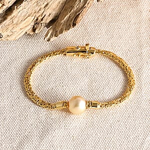 D'Joy Bali Legacy South Sea Golden Cultured Pearl and Lab Grown Diamond G-H SI 0.05 ctw Bracelet in 22K Vermeil YG Over Sterling Silver (7.25 In)