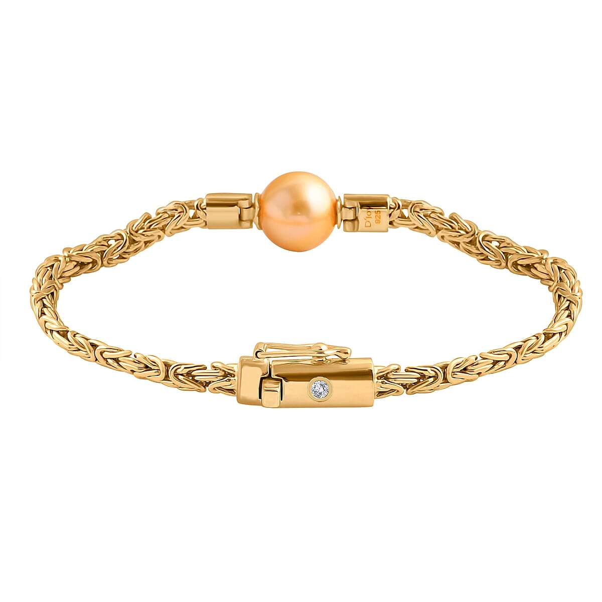 D'Joy Bali Legacy South Sea Golden Cultured Pearl and Lab Grown Diamond G-H SI 0.05 ctw Bracelet in 22K Vermeil YG Over Sterling Silver (7.25 In) image number 3