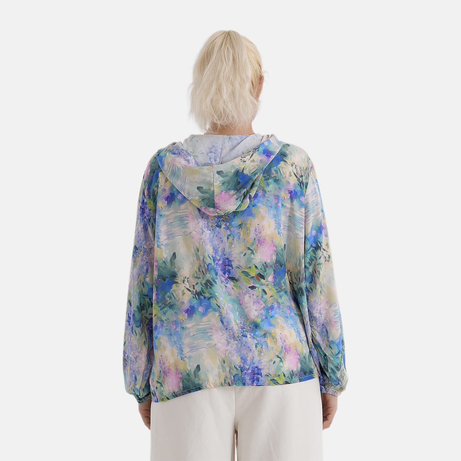 La Marey Multi Art Print Long Sleeve Hooded Top - L/XL