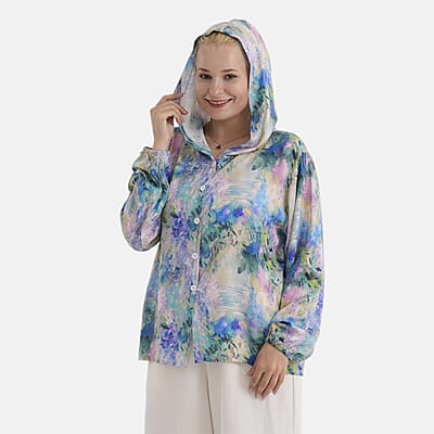 La Marey Multi Art Print Long Sleeve Hooded Top - L/XL