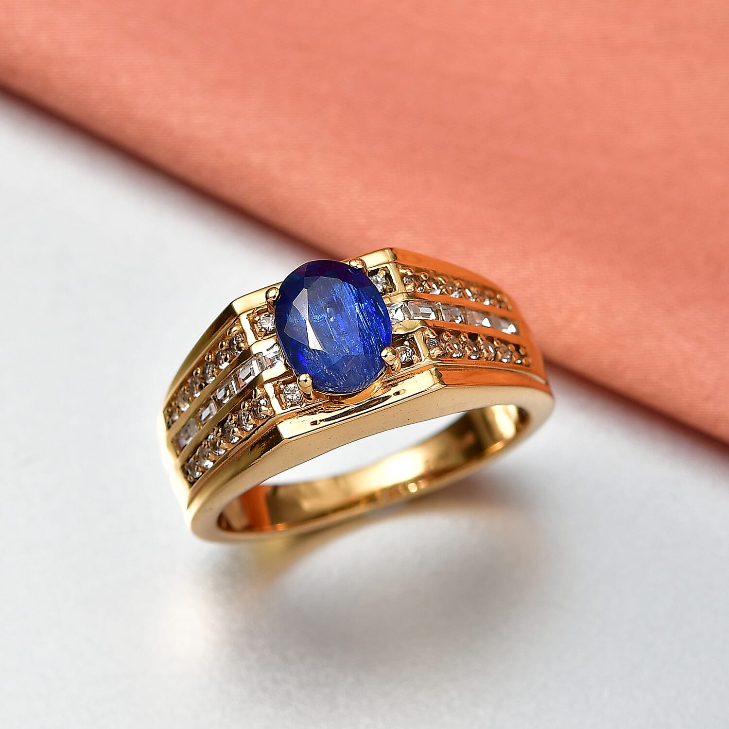 EverTrue Premium Kashmir Kyanite and White Topaz 3.75 ctw Men's Ring in 18K YG Plated (Size 10.0)