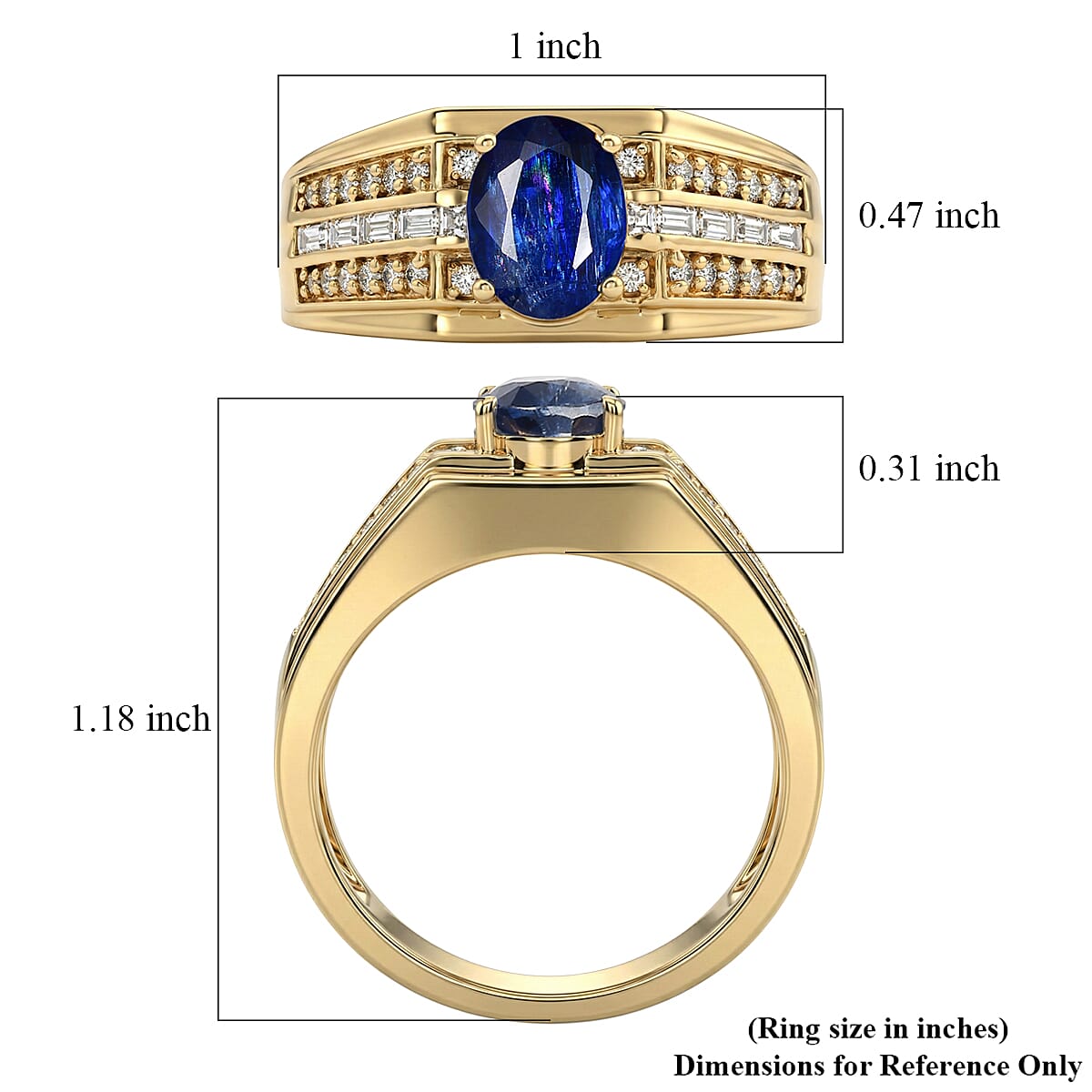EverTrue Premium Kashmir Kyanite and White Topaz 3.75 ctw Men's Ring in 18K YG Plated (Size 10.0)