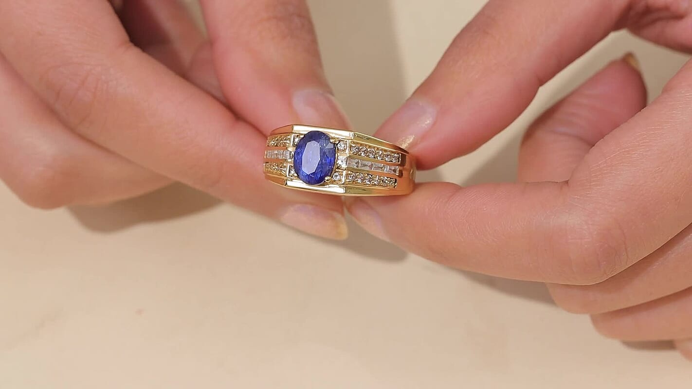 EverTrue Premium Kashmir Kyanite, White Topaz Men's Ring in 18K YG Plated (Size 10.0) 3.75 ctw