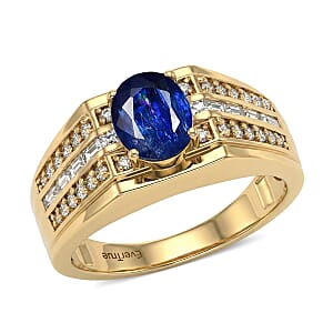 EverTrue Premium Kashmir Kyanite and White Topaz 3.75 ctw Men's Ring in 18K YG Plated (Size 12.0)