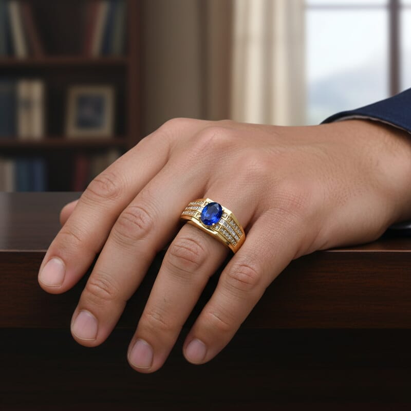 EverTrue Premium Kashmir Kyanite and White Topaz 3.75 ctw Men's Ring in 18K YG Plated (Size 12.0)