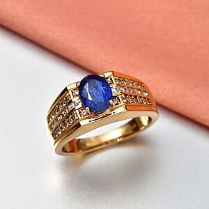 EverTrue Premium Kashmir Kyanite and White Topaz 3.75 ctw Men's Ring in 18K YG Plated (Size 14.0)