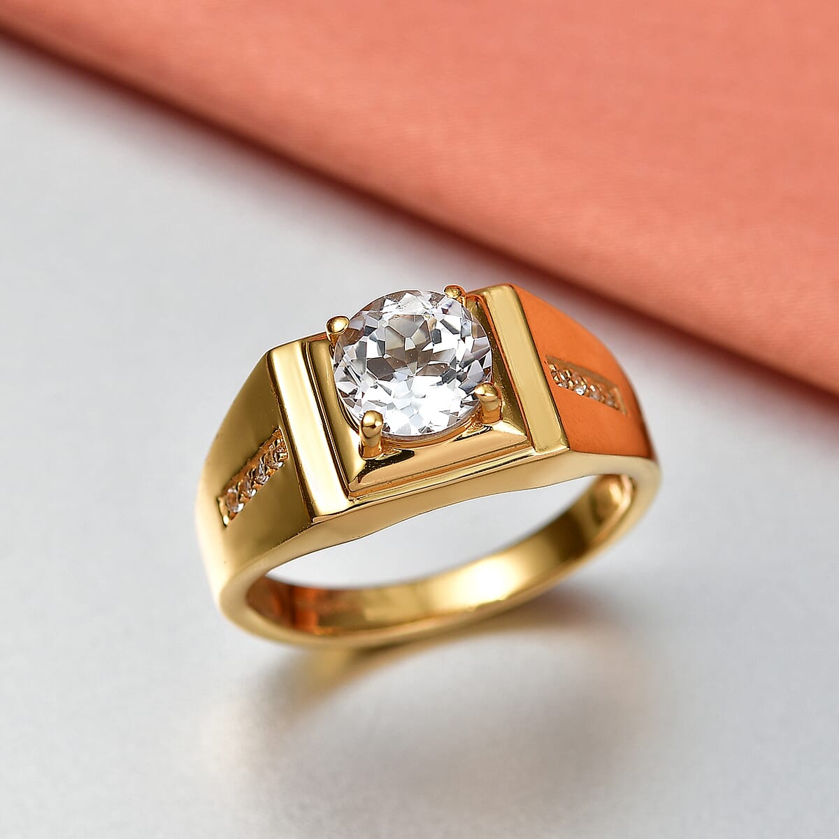 EverTrue White Topaz 2.60 ctw Men's Ring in 18K YG Plated (Size 10.0) image number 1