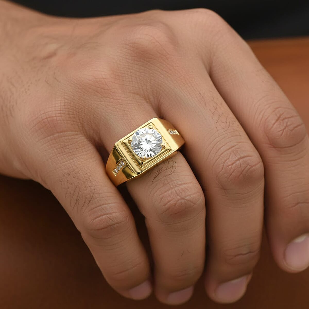 EverTrue White Topaz 2.60 ctw Men's Ring in 18K YG Plated (Size 10.0) image number 2