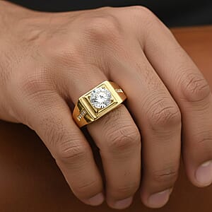 EverTrue White Topaz 2.60 ctw Men's Ring in 18K YG Plated (Size 10.0)