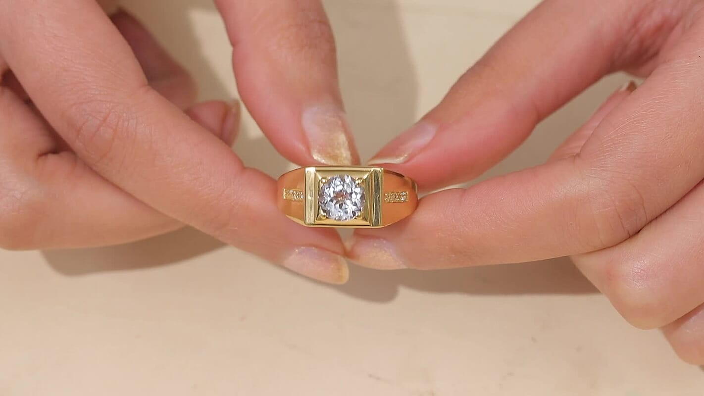 EverTrue White Topaz Men's Ring in 18K YG Plated (Size 10.0) 2.60 ctw