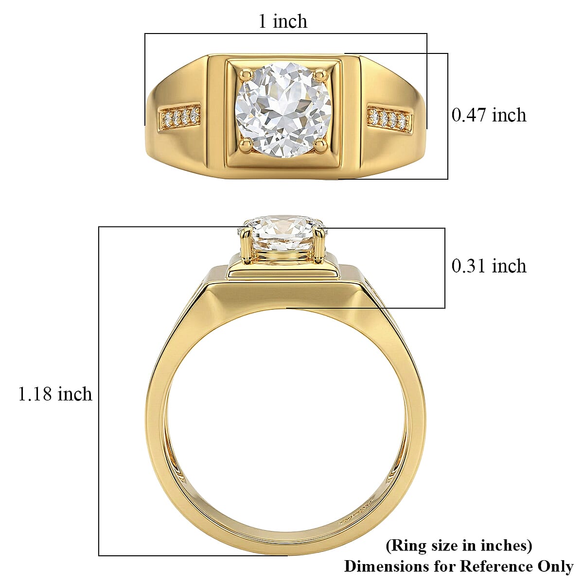 EverTrue White Topaz 2.60 ctw Men's Ring in 18K YG Plated (Size 13.0) image number 5