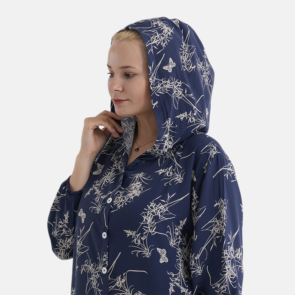 La Marey Navy Butterfly Printed Long Sleeve Hooded Top - L/XL image number 5
