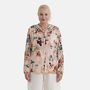 La Marey Beige Floral Printed Long Sleeve Hooded Top - S/M