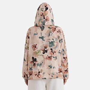 La Marey Beige Floral Printed Long Sleeve Hooded Top - L/XL