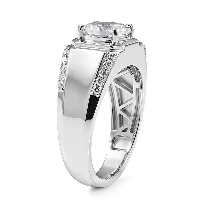 EverTrue White Topaz 3.60 ctw Men's Ring in Platinum Bond (Size 10.0)