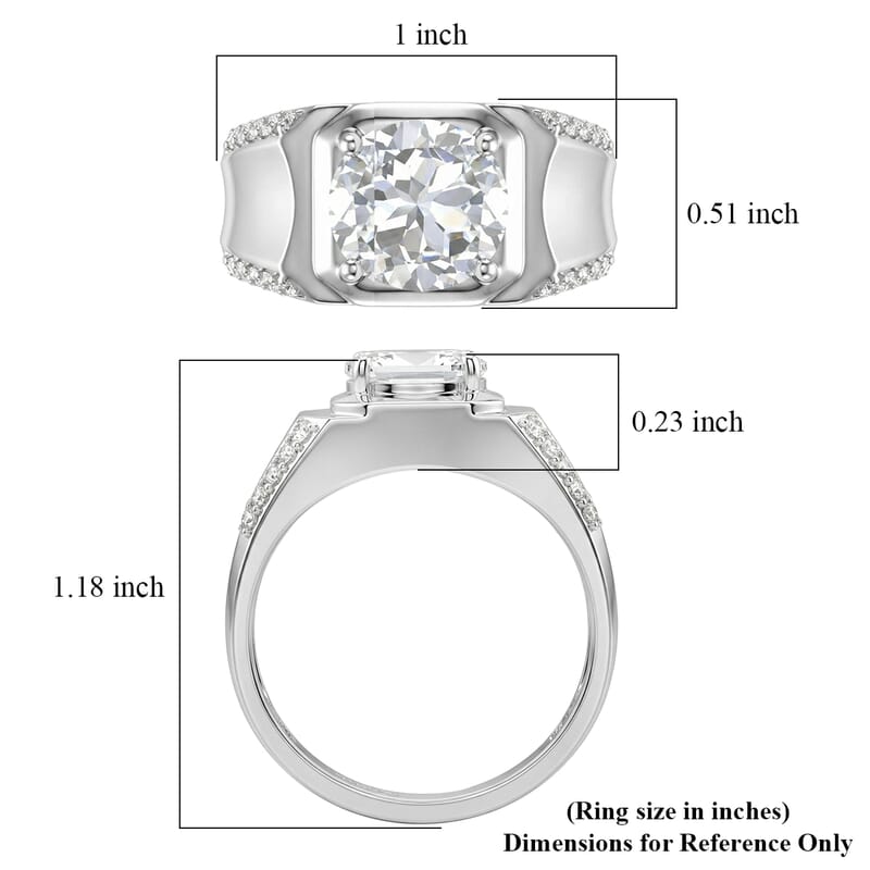 EverTrue White Topaz 3.60 ctw Men's Ring in Platinum Bond (Size 10.0)