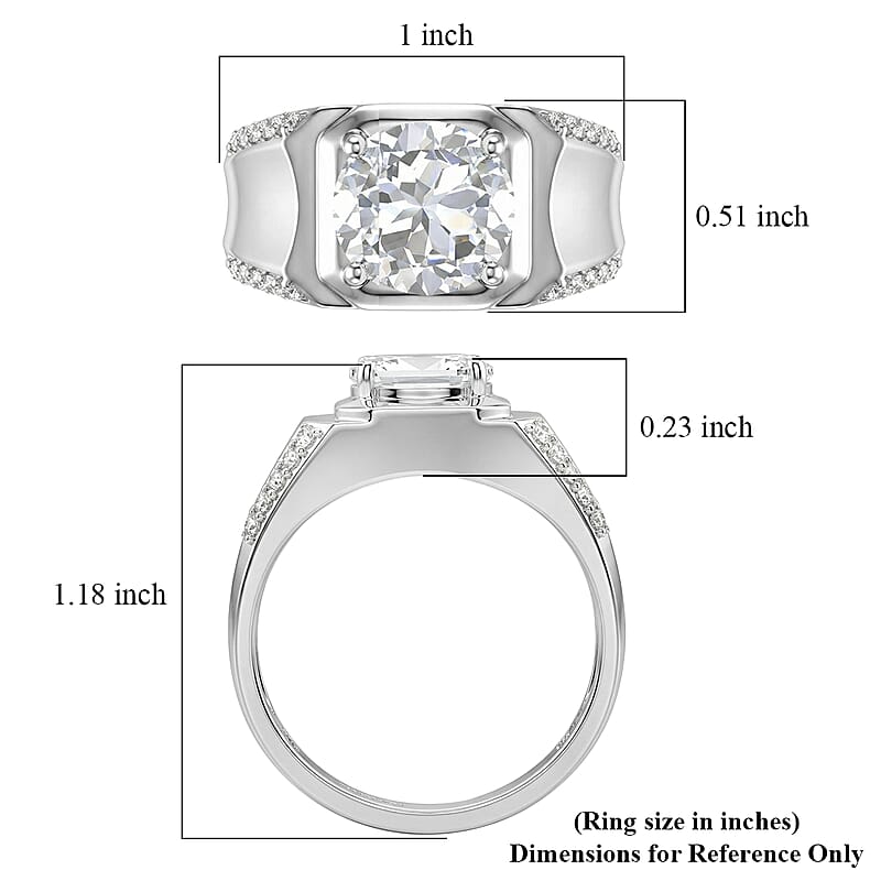 EverTrue White Topaz 3.60 ctw Men's Ring in Platinum Bond (Size 10.0)
