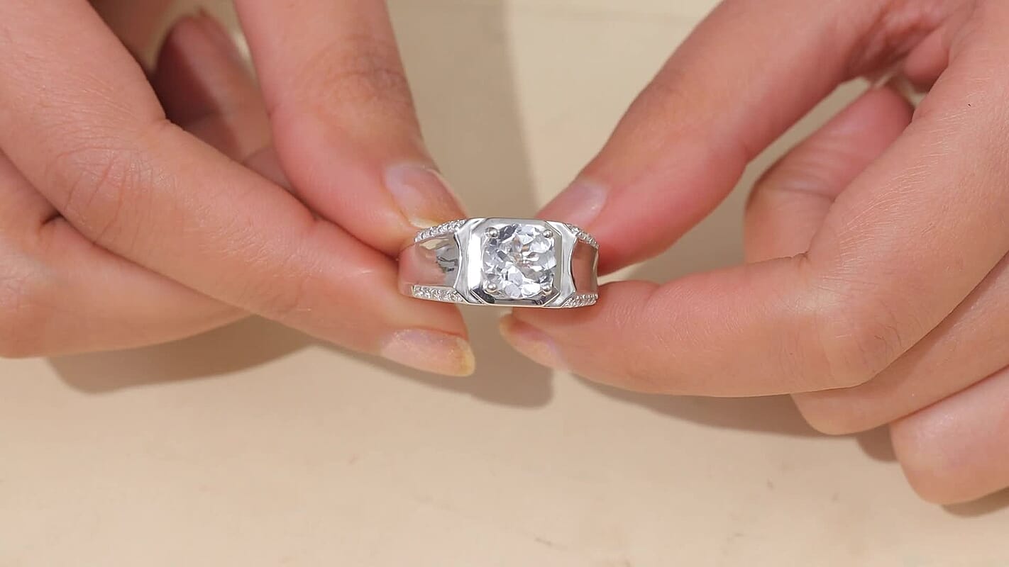 EverTrue White Topaz Men's Ring in Platinum Bond (Size 10.0) 3.60 ctw