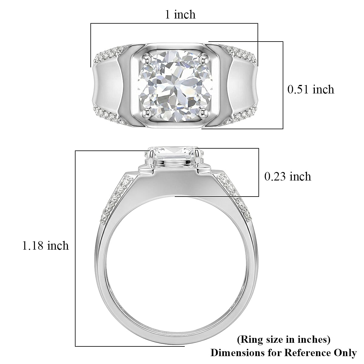 EverTrue White Topaz 3.60 ctw Men's Ring in Platinum Bond (Size 11.0) image number 5