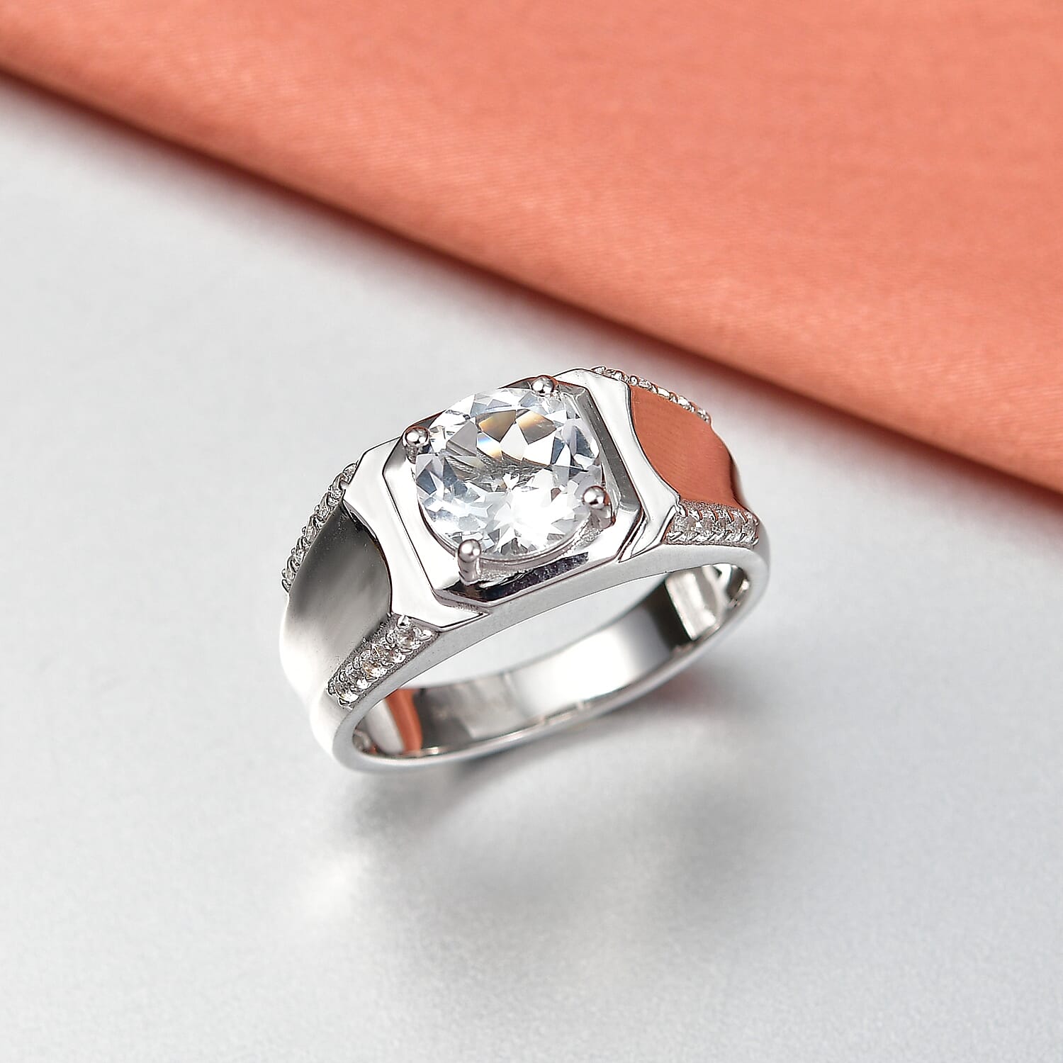 EverTrue White Topaz 3.60 ctw Men's Ring in Platinum Bond (Size 12.0)