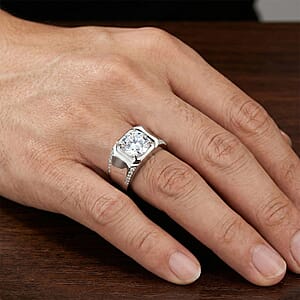 EverTrue White Topaz 3.60 ctw Men's Ring in Platinum Bond (Size 12.0)