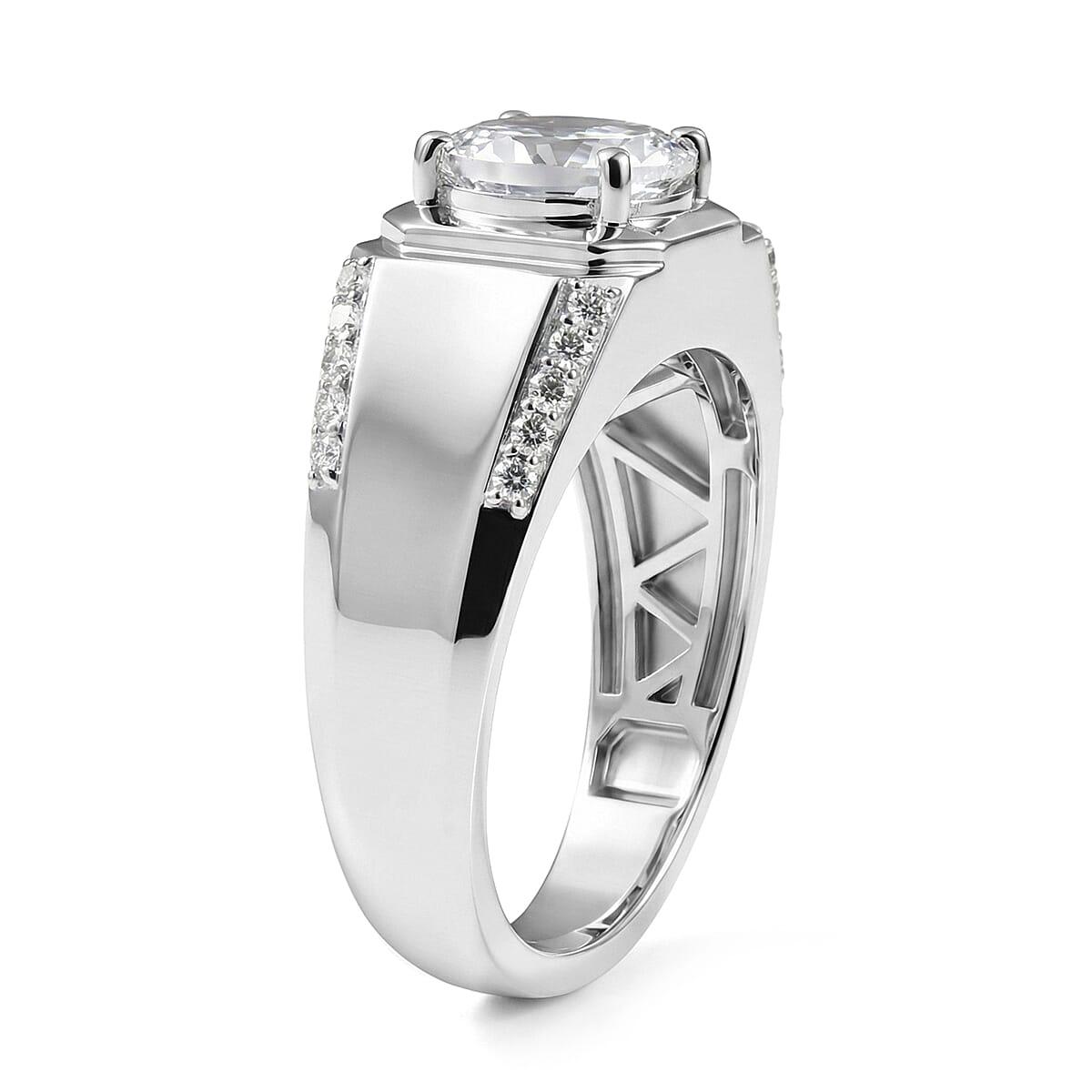 EverTrue White Topaz 3.60 ctw Men's Ring in Platinum Bond (Size 12.0) image number 3