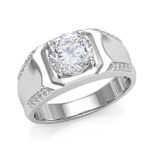 EverTrue White Topaz 3.60 ctw Men's Ring in Platinum Bond (Size 13.0)