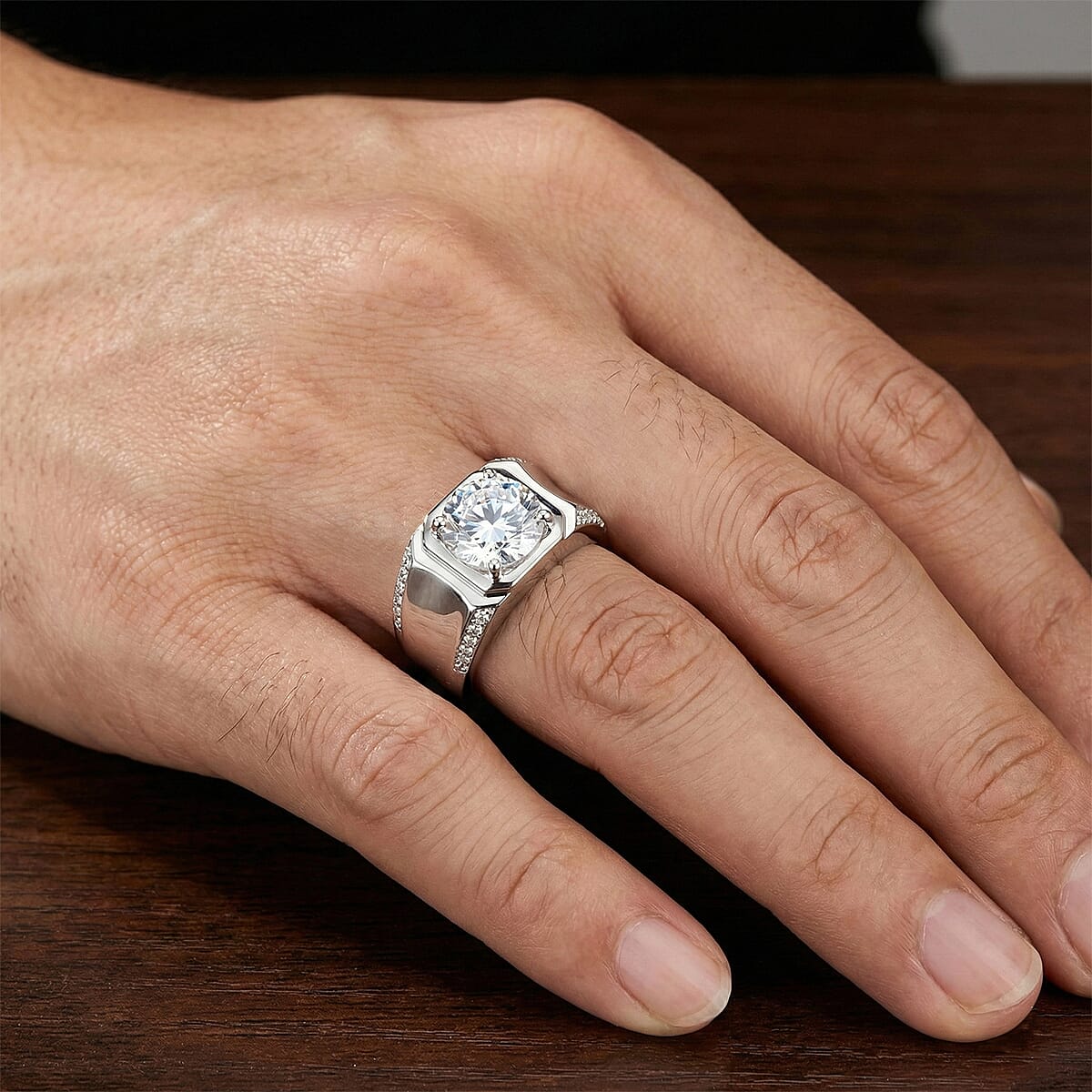 EverTrue White Topaz 3.60 ctw Men's Ring in Platinum Bond (Size 13.0) image number 2