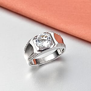EverTrue White Topaz 3.60 ctw Men's Ring in Platinum Bond (Size 14.0)