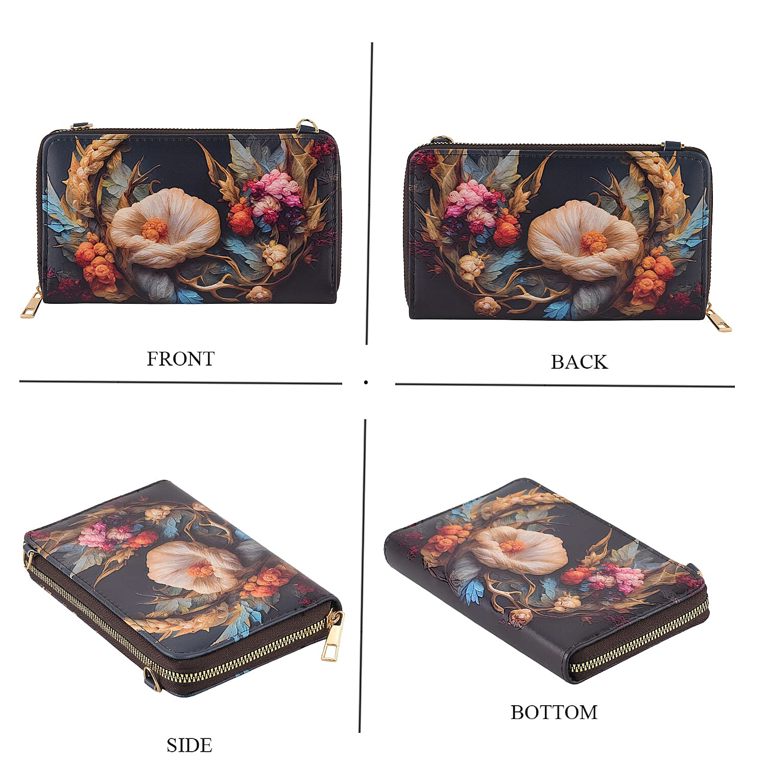 Passage Multi Color Flower Print Crossbody Wallet with Chain Strap with RFID Wall