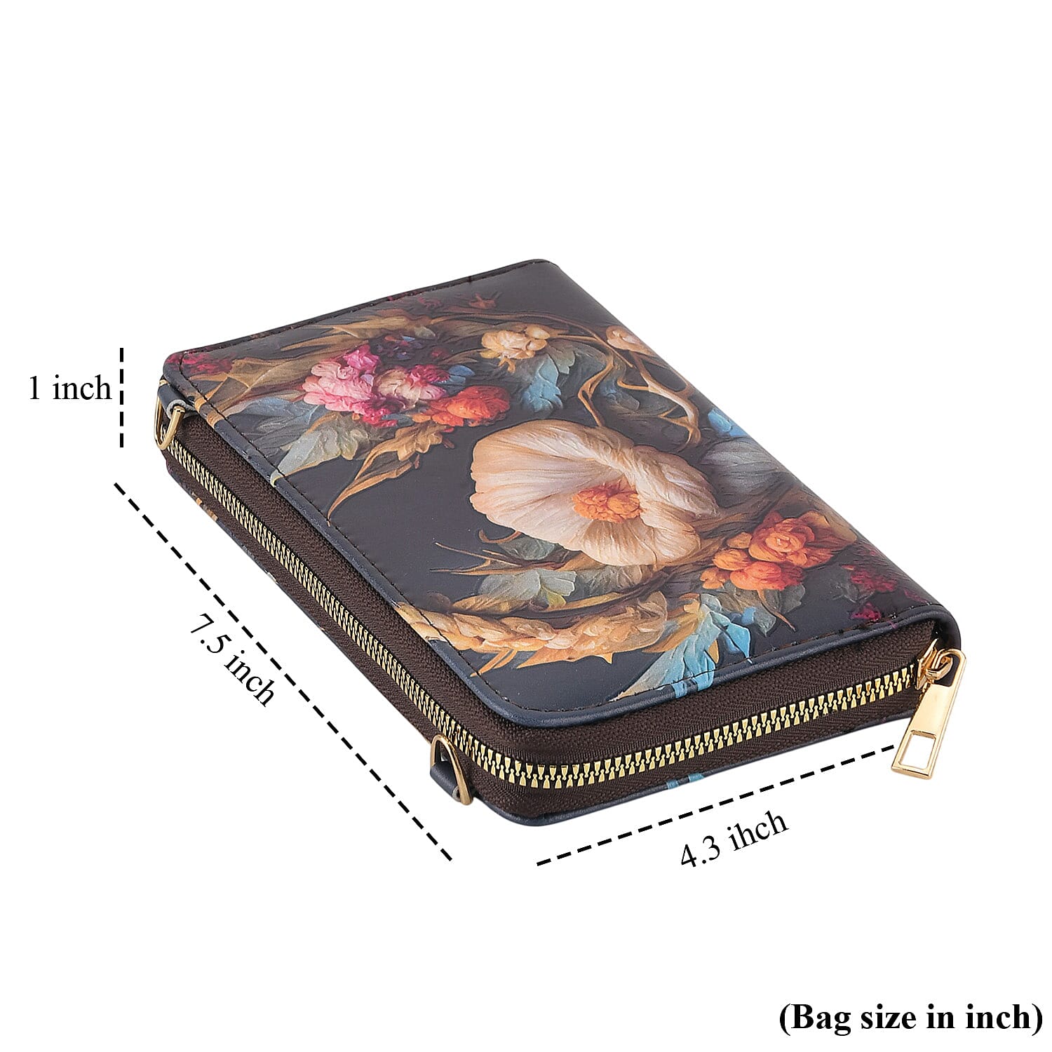 Passage Multi Color Flower Print Crossbody Wallet with Chain Strap with RFID Wall