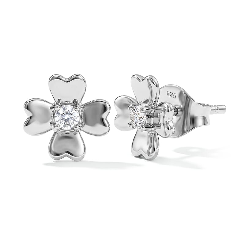 Luxuriant Lab Grown Diamond G-H SI 0.10 ctw Earrings in Rhodium Over Sterling Silver